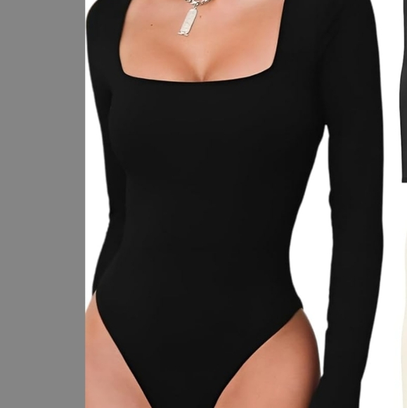 Square Neck Basic Black Long Sleeve Bodysuit size medium Spanx like material new - Picture 4 of 4